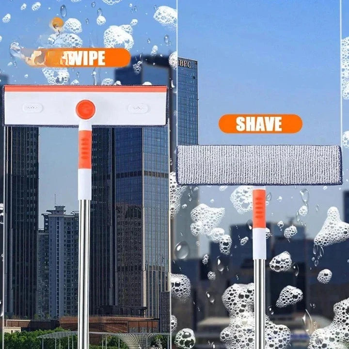 2-in-1 Window Squeegee Cleaner with Extension Pole (Telescopic, 180° Adjustable Head)