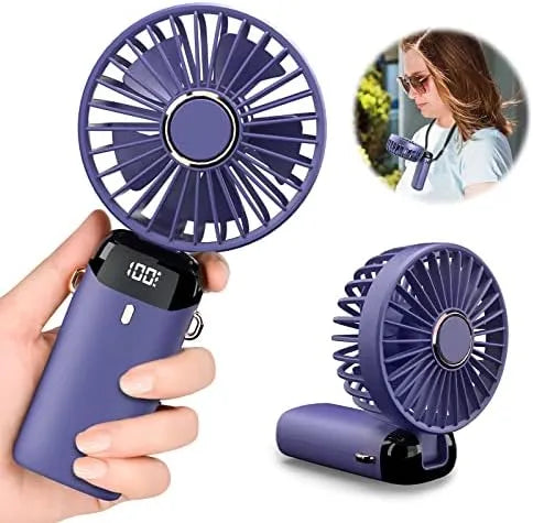 Portable Rechargeable Mini Fan with Digital Display - Foldable 5 Speed Levels