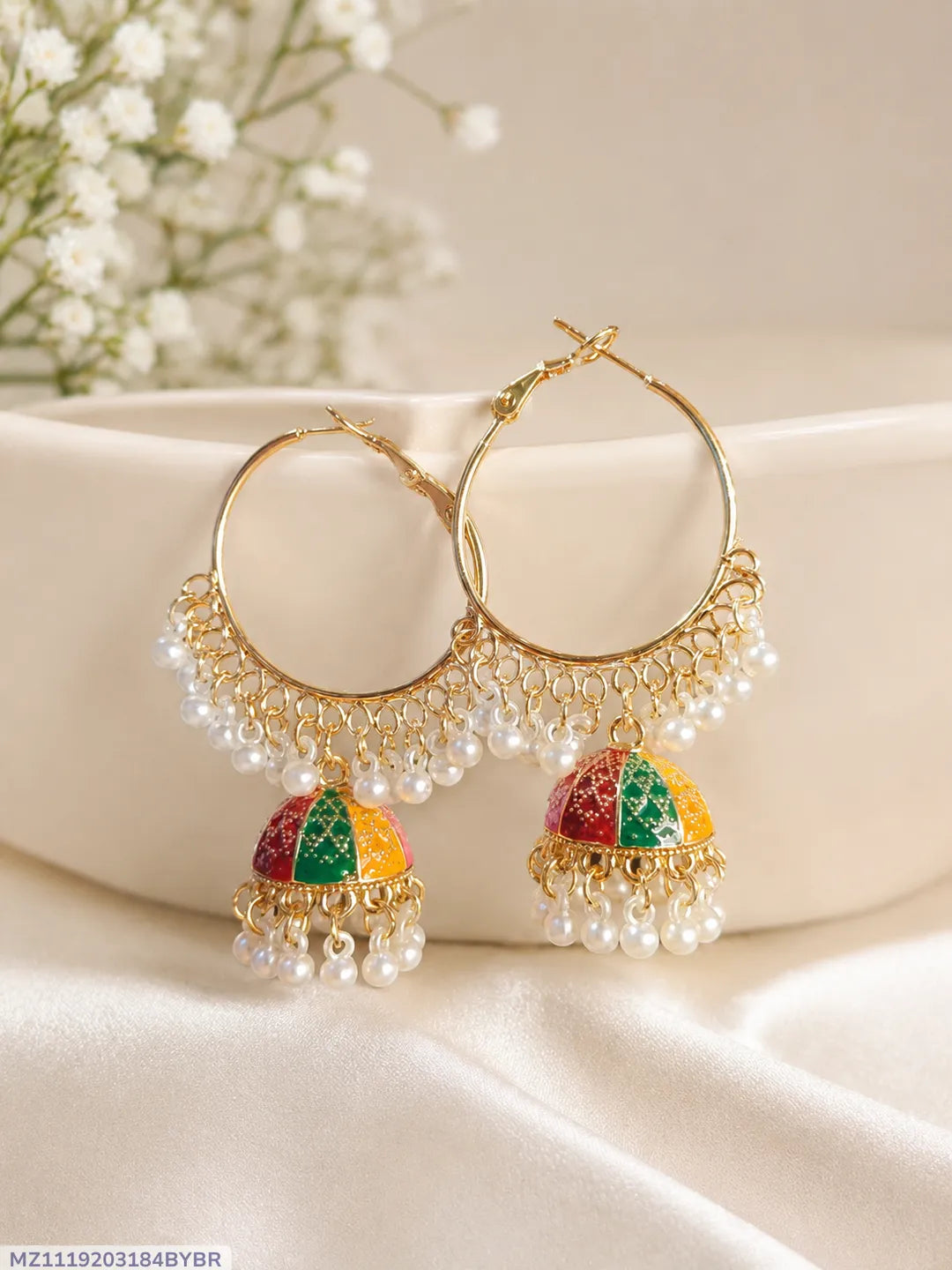 Golden Plated Jhumka Earrings for Women 2 Pcs