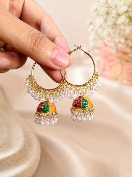 Golden Plated Jhumka Earrings for Women 2 Pcs