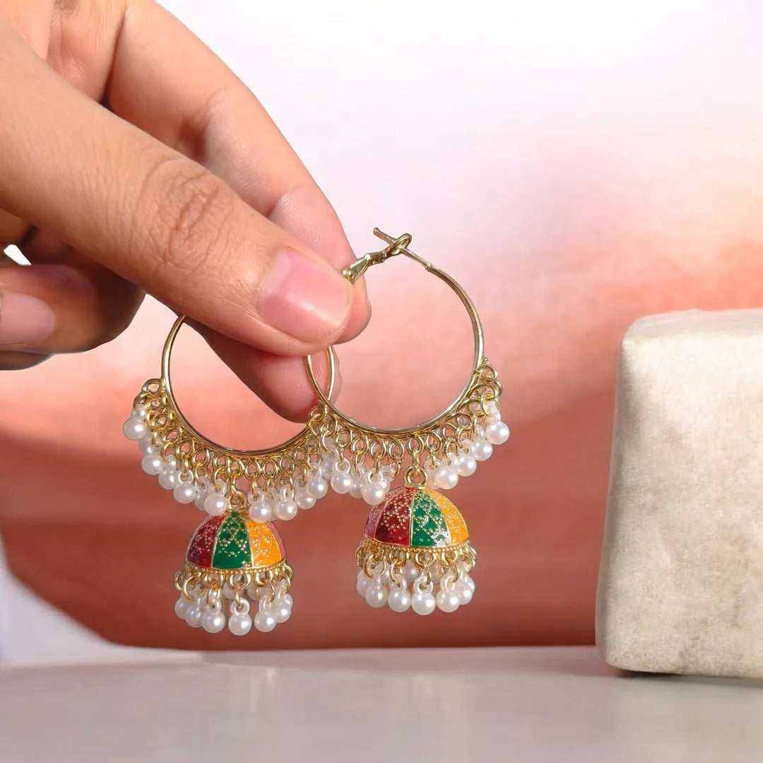 Golden Plated Jhumka Earrings for Women 2 Pcs