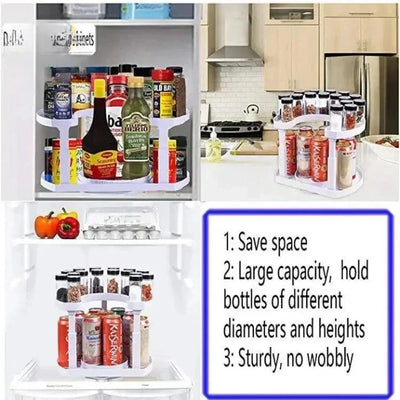New Double Layer Rotating Spice Kitchen Storage Rack Holder Shelf Stand